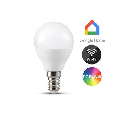 V-Tac 5W Smart Home LED pære - Tuya/Smart Life, virker med Google Home, Alexa og smartphones, P45, E14 - Dæmpbar : Via Smart Home, Kulør : RGB + CCT (Varm til Kold Hvid)