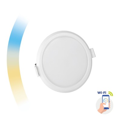 6W Smart home LED indbygningspanel - Tuya/Smart Life, Google Home og app, hul: Ø10,5 cm, Mål: Ø11,2 cm, 230V - Dæmpbar : Via Smart Home, Kulør : CCT (Varm til Kold Hvid)