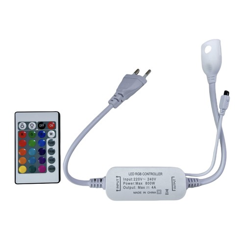 230V RGB CLIP-ON controller - Inkl. endeprop, til 230V, memory funktion, infrarød fjernbetjening, 50 m.