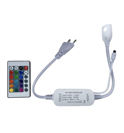 230V RGB CLIP-ON controller - Inkl. endeprop, til 230V, memory funktion, infrarød fjernbetjening, 50 m.