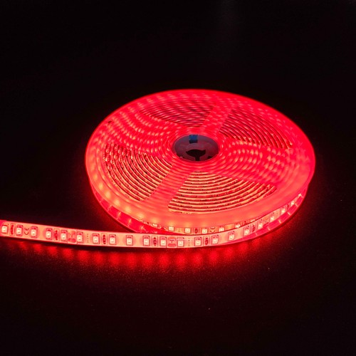 Rød 10W/m LED strip - 5m, 120 LED pr. meter, 24V, IP65