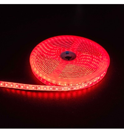 Rød 10W/m LED strip - 5m, 120 LED pr. meter, 24V, IP65