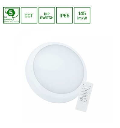 Nymphea City Pro 18/24W 230V - CCT 120°, IP65, IK08, Ø320x80mm, Hvid, Rundt, Pendel, Fjernbetjening