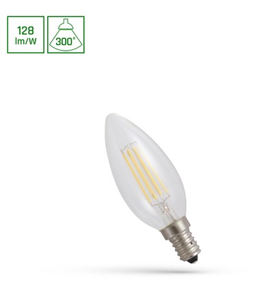 C35 LED kertepære 5,5W E14 - 230V, kultråd, varm hvid, klar, Spectrum