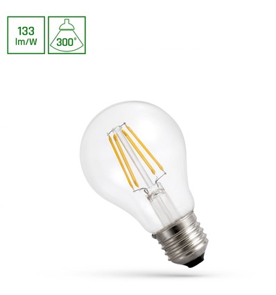 A60 LED E27 7W Filament 230V, Neutral Hvid, Klar, Spectrum