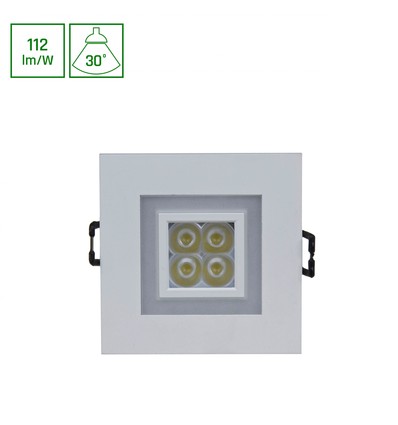 Fiale 4LED 4x1W 30° 230V - Firkantet, Varm hvid LED spot, med varm hvid ramme.