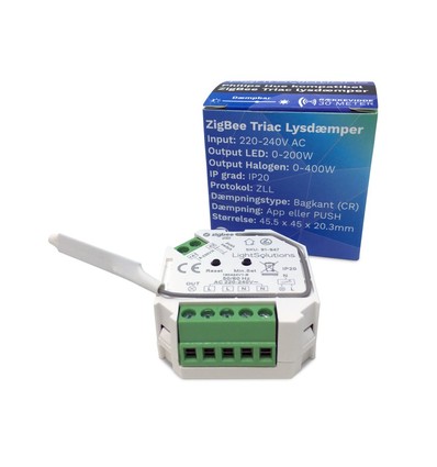 Mini ZigBee Triac Lysdæmper - 200W, Push dæmp