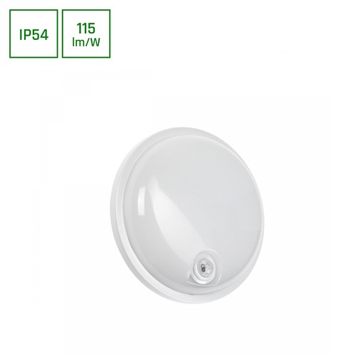 Spectrum 20W Teknik lampe - IP54, IK07, 230V, Rund, 4000K, PIR sensor.