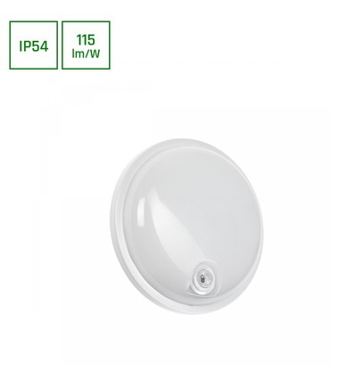 Spectrum 20W Teknik lampe - IP54, IK07, 230V, Rund, 4000K, PIR sensor.