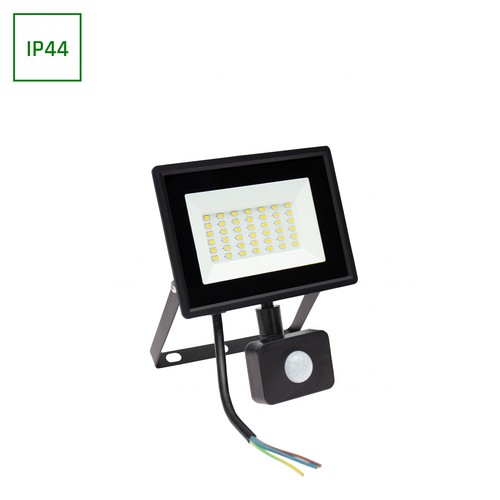 Noctis Lux 3 projektør 30W - kold hvid, 230V, IP44, 150x190x53mm, sort med PIR sensor.