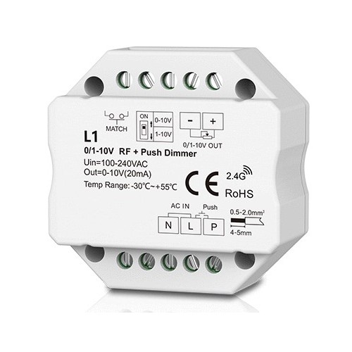 LEDlife rWave 1-10V indbygningsdæmper - RF, push-dim, LED dæmper, til indbygning