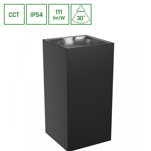 TORRE 18W CCT 230V IP54 99x78x162mm Sort Firkantet Facadelampe