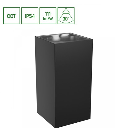 TORRE 18W CCT 230V IP54 99x78x162mm Sort Firkantet Facadelampe