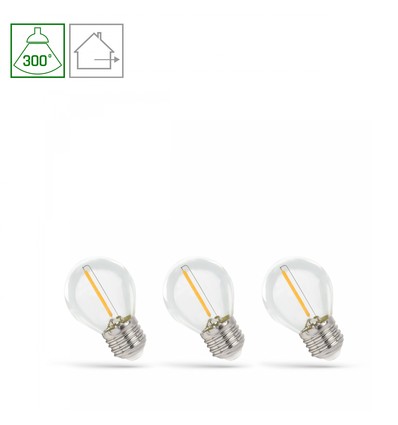 LED Kugle E27 1W - 230V, Kultråd, Varm Hvid, Klar, Spectrum, 3-pak