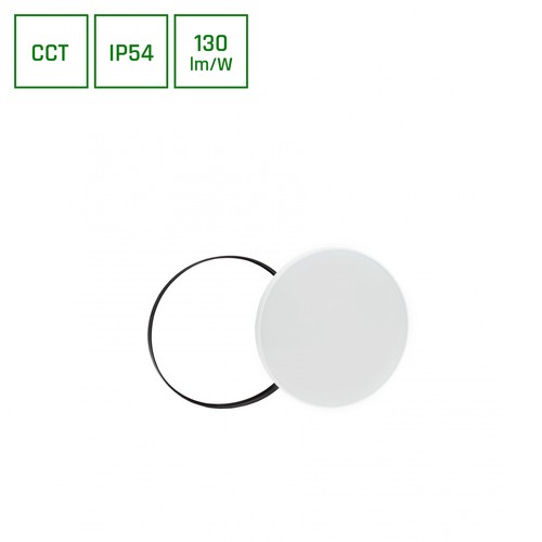 NYMPHEA 18W - Sort Hvide Ringe, CCT 230V, 115°, IP54, Ø250x52, Hvid/Sort, Rundt