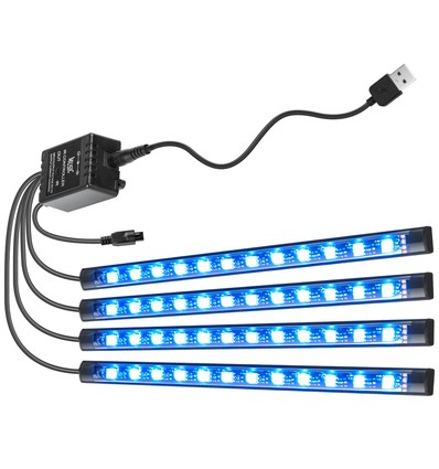 LED Strip til bil - Musikstyring, 4x0,225m, USB-drevet, 20-knaps controller