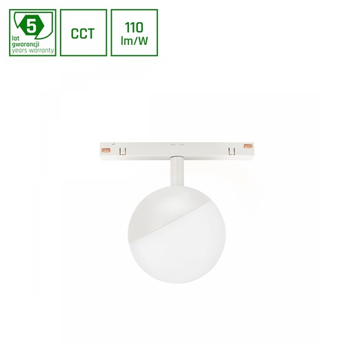 System Shift CCT- Globe Sphere skinnelys Ø100x130mm, 5W, 165°, hvid, CCT switch.