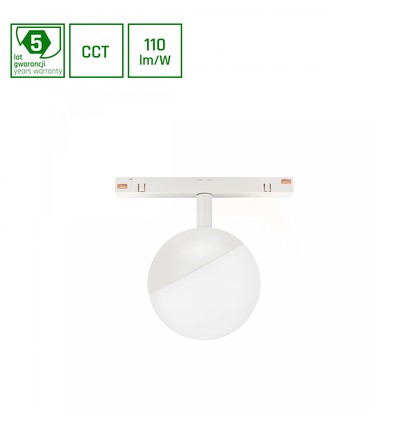 System Shift CCT- Globe Sphere skinnelys Ø100x130mm, 5W, 165°, hvid, CCT switch.