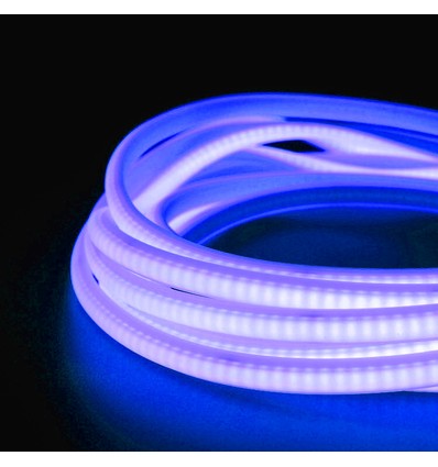 5 m. vandtæt Blå Neon COB strip - 230V, IP67, 288 LED, 11,5W/m, kan klippes for hver 10cm