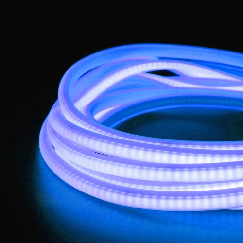 5 m. vandtæt Lyseblå Neon COB strip - 230V, IP67, 288 LED, 11,5W/m, kan klippes for hver 10cm