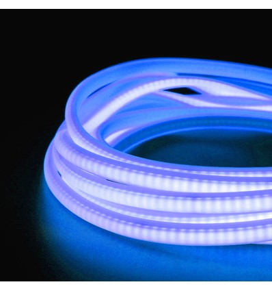 5 m. vandtæt Lyseblå Neon COB strip - 230V, IP67, 288 LED, 11,5W/m, kan klippes for hver 10cm