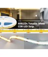 16W/m CCT COB-LED strip - 5m, IP20, 512 LED pr. meter, 24V, RA97