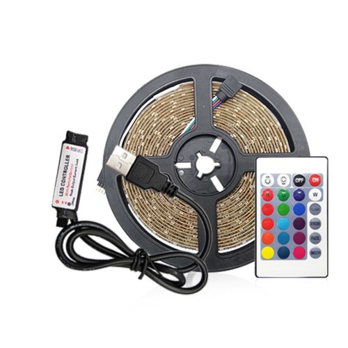 Outlet: 3 m. USB RGB LED strip til TV og PC - Inkl. kontroller og fjernbetjening, 60 LED pr. meter