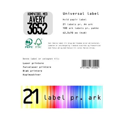 Outlet: Universal label A4 70 x42,3 21*etiket - kompatibel med Avery 3652